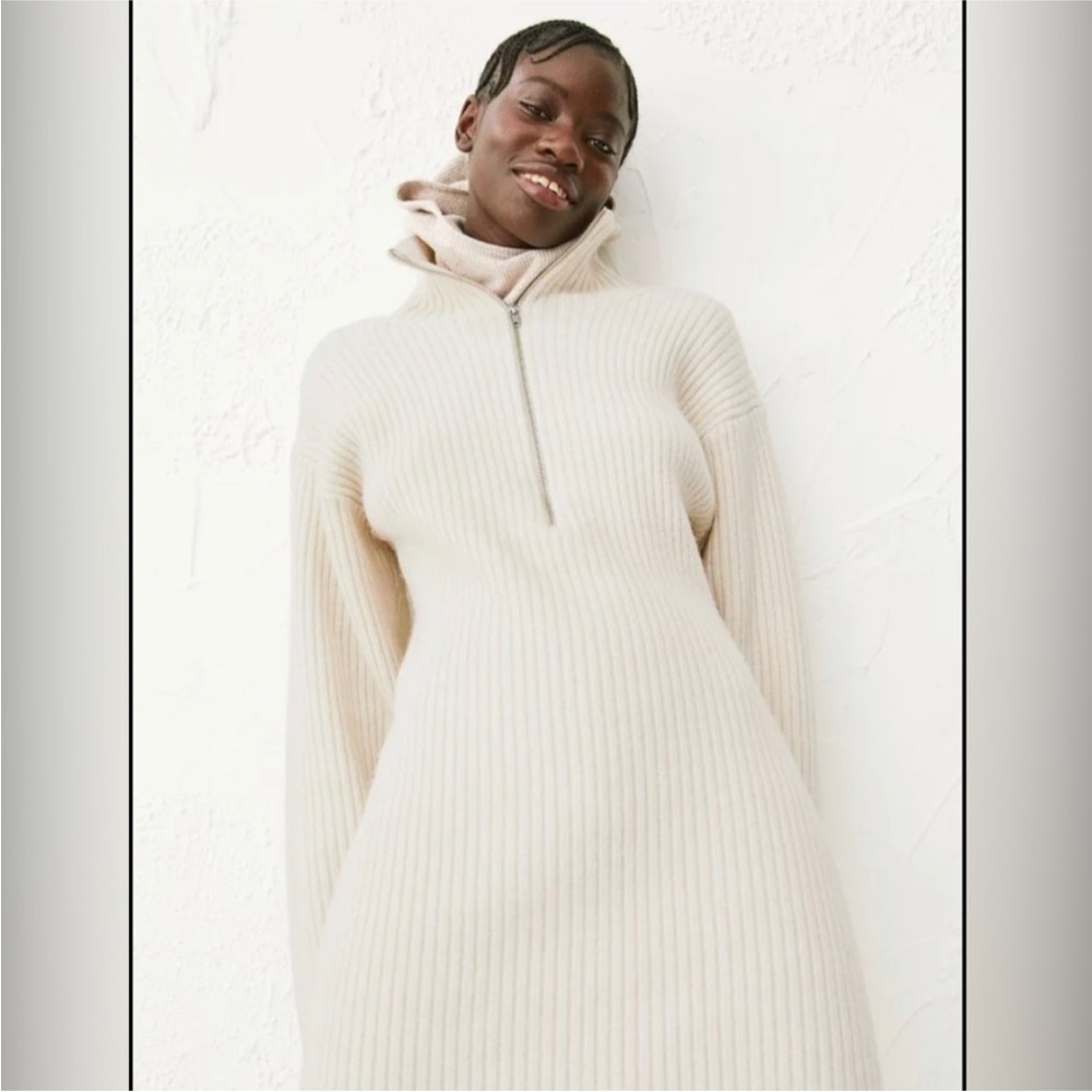 H&M Cream Half Zip Sweater Dress Size Small